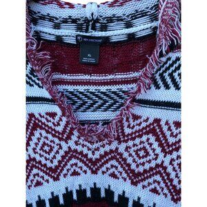 New Directions XL Fringe Hem Knit Hoodie Sweater